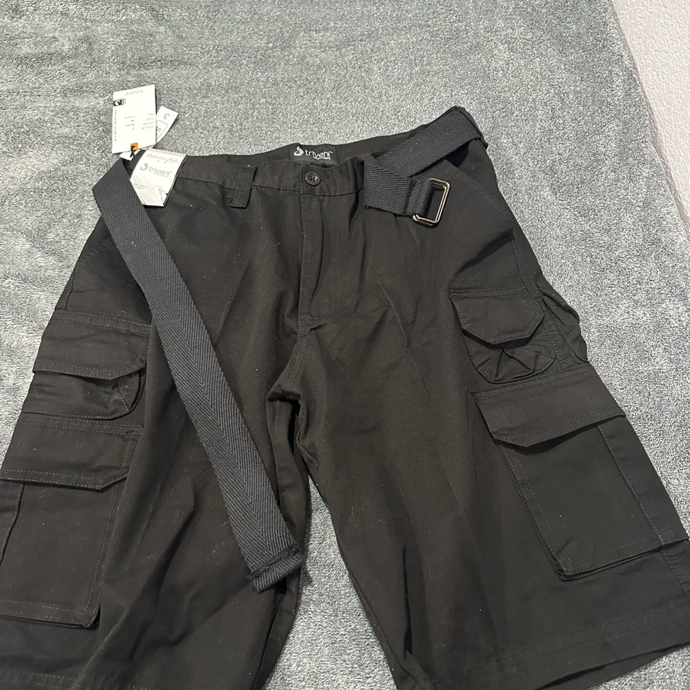 Black Cargo Shorts with Belt